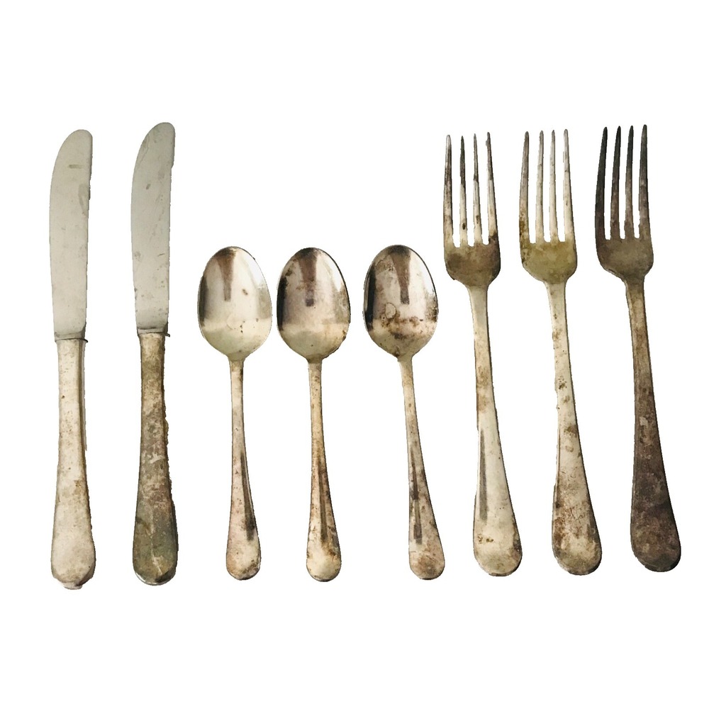 Samonet Silver Plate Flatware Omni 1Italy 975 Knife Spoon Fork Set 8 Pcs VTG